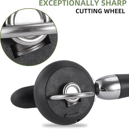 Can Opener Manual Tin Opener Stainless Steel Heavy Duty, Oversized Hand-held Easy Rotary Knob, Safe Cut Manual Can Opener with Non-Slip Handle, Smoother Cut Sharp Blade for Seniors Kitchen Tool, Black