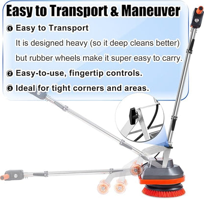 Commercial Floor Scrubber Machine, 13" Heavy Duty Orbital Floor Cleaner Buffer and Polisher- Deep Cleaning Hard Floors and Carpets with Ease, 3 Brushes & 3 Cleaning Pads, Orb-6