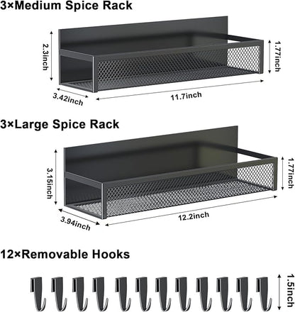 Magnetic Spice Rack for Refrigerator, 6 Pack Magnetic Shelf, Fridge Magnet Organizer with Moveable 12 Hooks, Magnetic Fridge Shelf for Kitchen Organization and Storage (6 Pack)
