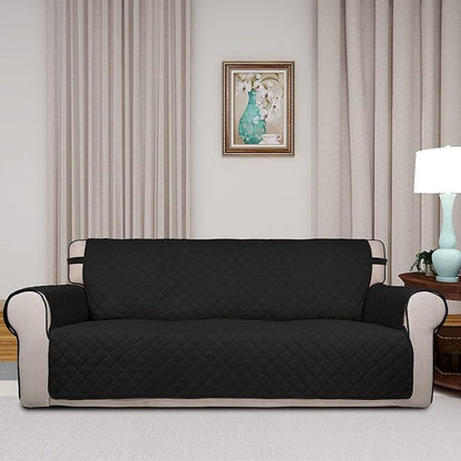PureFit Reversible Quilted Sofa Cover, Water Resistant Slipcover Furniture Protector, Washable Couch Cover with Non Slip and Elastic Straps for Kids, Pets (Oversized Sofa, Black/Black)