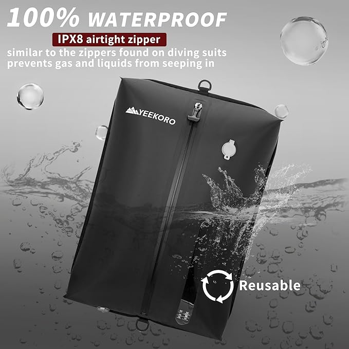 Vacuum Bag for Travel, Professional IPX8 Waterproof Reusable Vacuum Compression Bags for Travel Suitcases, Durable Space Saver Bag(2 PACK,With Pump)