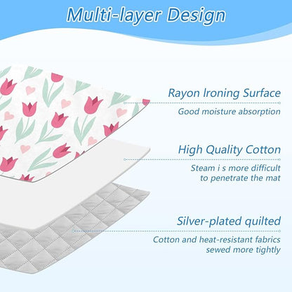 Ironing Mat Portable Ironing Pad Ironing Blanket for Table Top Heat Resistance Double-Side Using Travel Large 47.2 x 27.6 Inch Foldable Lightweight Cute Flower