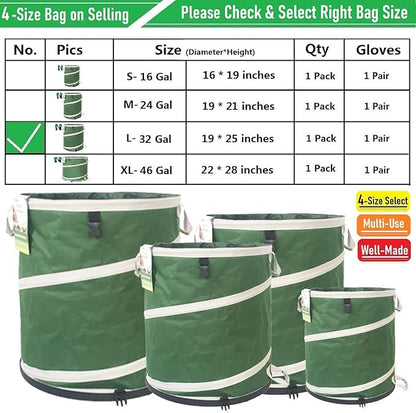32-Gallon Collapsible Trash Can (19x25 in) Hard-Shell Bottom Yard Garden Bag for Pop-Up Recycling Bin,Yard Waste,Debris bag,Laundry Hamper,RV Camping Waste Bin,Lawn Grass,Leaf Bag,Sods,Weeds Barrel