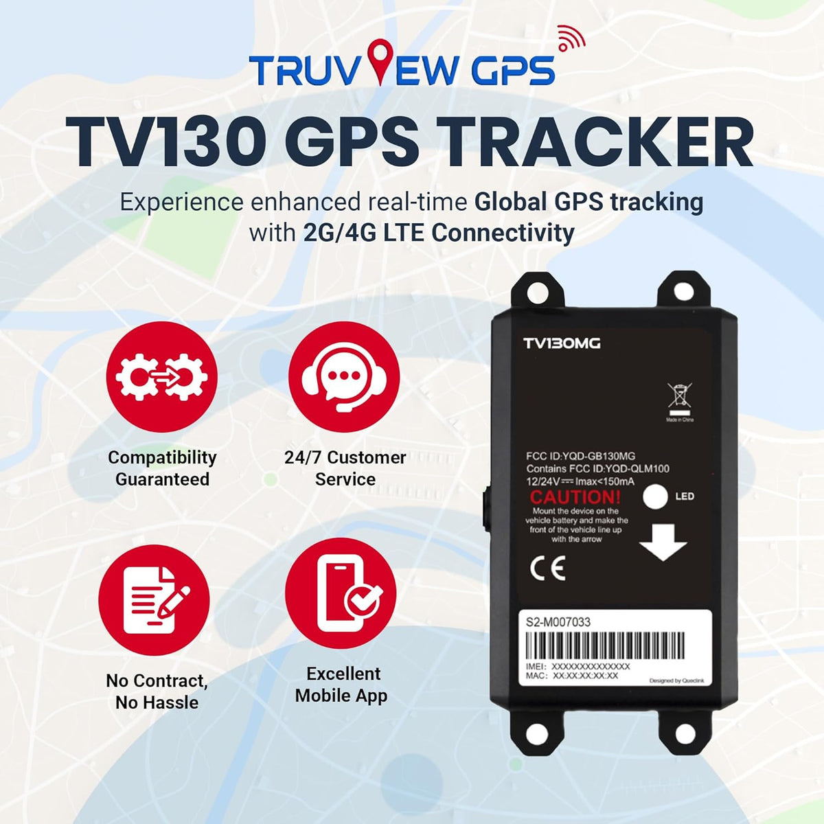 Truview TV130 4G GPS Tracker with - Live Updates-Vehicle Tracking Device for Cars, Vans, Trucks & More - Easy 2-Wire Installation, Mobile App, 24/7 Support - No Contracts-Subscription Required.