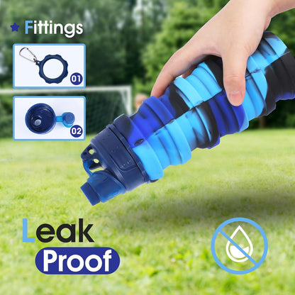 Collapsible Water Bottles for Travel, Foldable Sports Water Bottle for Kids, Reusable Water-proof Silicone Water Bottles with mountaineering Buckle for Camping Hiking Holiday