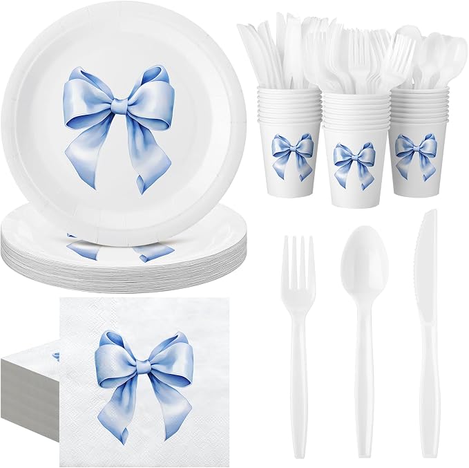 Sieral 144 Pcs Blue Bow Party Supplies Coquette Cute Supplies Bachelorette