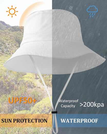 Water-Resistant Sun UPF 50+ Bucket Hat Protection Packable Brimmed Boonie for Women Men Summer Lightweight Hiking Outdoor Cap