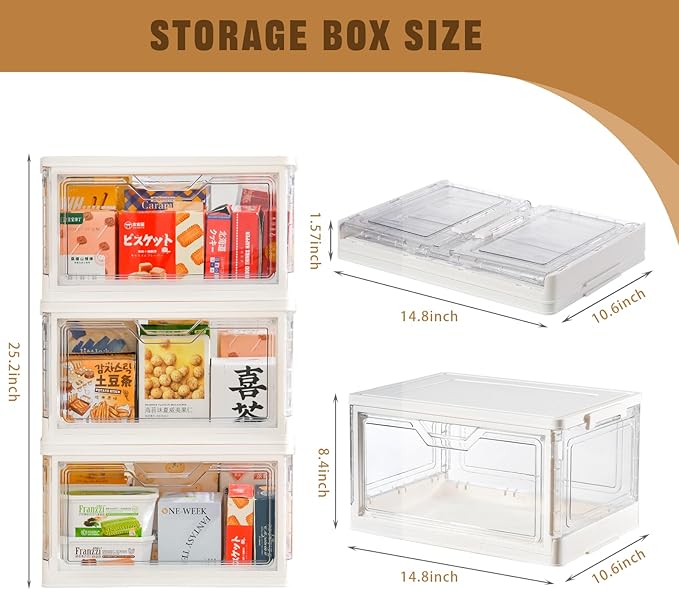 Stackable Plastic Storage Bins with Lids, Foldable Closet Organizers and Storage, 3 Drawer Storage Organizer，Clear Stackable Containers for Wardrobe,Bedroom,Office,Dorm