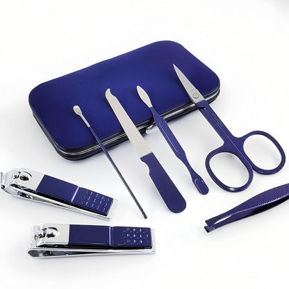 7pcs Manicure Set, Nail Clippers Kit, Stainless Steel Manicure Kit, Nail Clipping Tools Portable Travel Grooming Kit, The Best Gift with Luxurious Case (Blue)