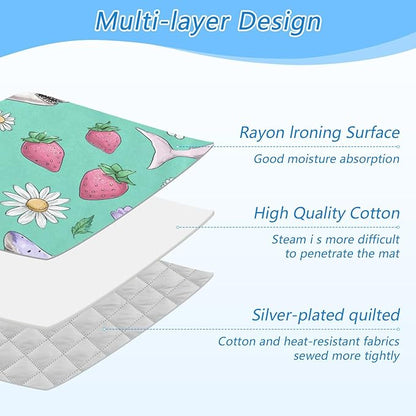 Mint Green Sharks Strawberry and Daisy Ironing Mat for Table top Portable Ironing Pad Blanket for Washer Dryer Countertop Travel