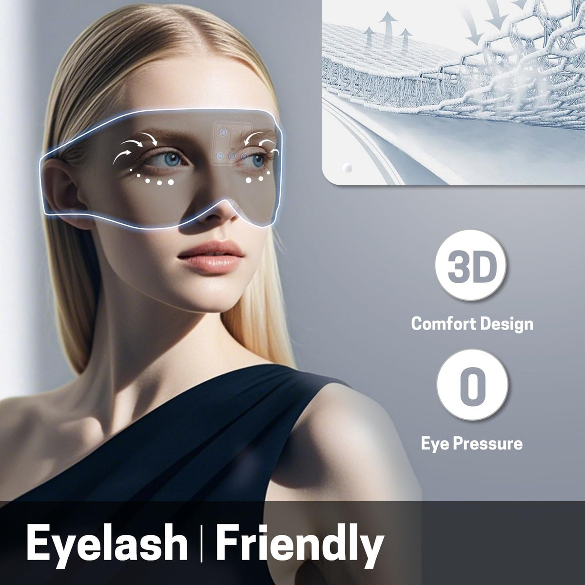 Sleep Mask with Bluetooth Headphones 3D Contour Sleeping Headphones 5.4 Wireless Bluetooth, Ultra-Thin Stereo Speakers Blackout Eye Masks for Men Women Travel Sleep