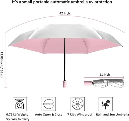BAODINI Small UV Protection Travel Umbrella Compact for Rain and Sun UPF 50+ 41 inch Portable Umbrella for Women and Men