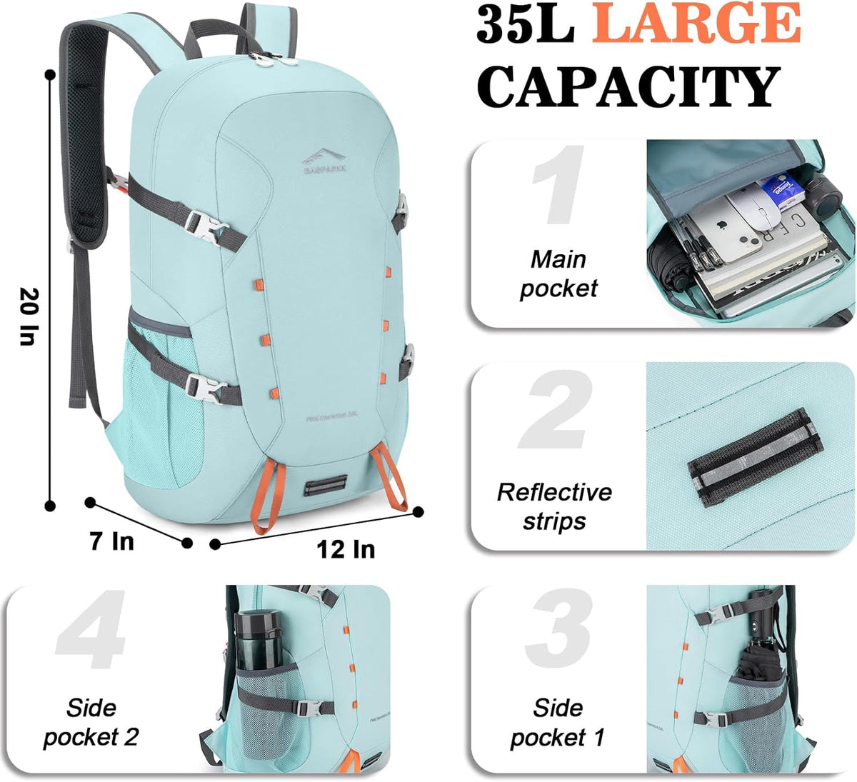 Hiking Backpack,Large 35L Travel Backpacks for Men Women,Water Resistant Ultra Lightweight Foldable Packable Camping Daypack for Outdoor Sports