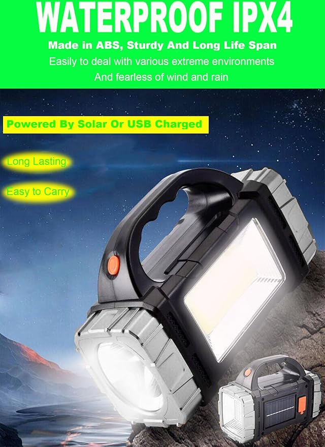 SUYOOULIN Solar Rechargeable LED Soptlight Flashlight, Super Bright 7000LM