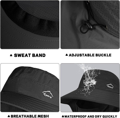 Rosoz Sun Hat for Men Women with Neck Flap,Wide Brim UPF50+ Fishing Hat with Detachable Face Cover Outdoor Sun Protection Hat