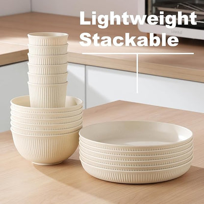 Cythia Dinnerware Sets for 6 Plastic Plates and Bowls Sets Reusable 18 Pcs Kitchen Dishes Set Dinner Camping Plates Cereal Bowls Cups Microwave Unbreakable Tableware Set For Picnic Party
