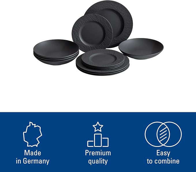 Villeroy & Boch Manufacture Rock 12 Piece Dinnerware Set, Matte Black | Premium