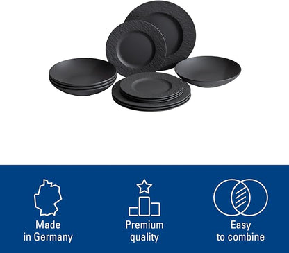 Villeroy & Boch Manufacture Rock 12 Piece Dinnerware Set, Matte Black | Premium