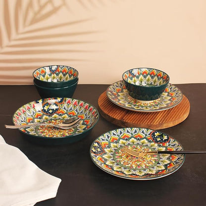 YA JU Mandala Dinnerware Sets Serves 4, Buffet Dinnerware, Boho Plates and