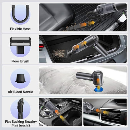 Car Vacuum Portable Cordless, Small Handheld Vacuum Cleaner with 24000PA High Power Suction, Mini Vacuum Cordless Rechargeable with One-Touch Empty, 10-in-1 Hand Vac for Car Home Office Dust