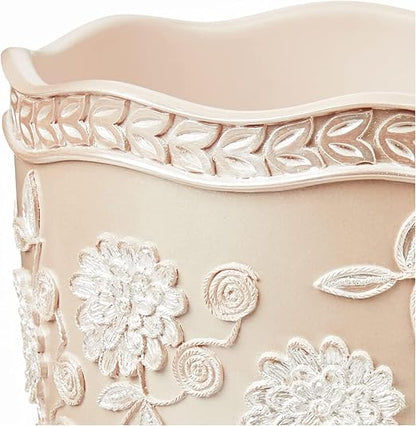 Zahari Home Decorative Trash Can for Bathroom, Office & Bedroom - 2.1 Gallons Stylish & Small Trash Can for Dorms, Desktop & Restroom - Chic Waste Basket for Compact Spaces, Rose Vine