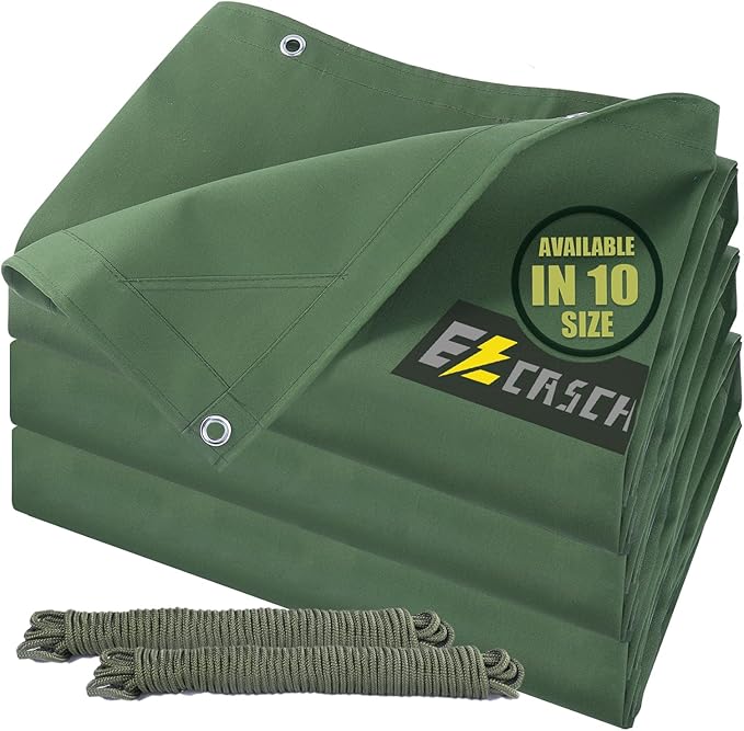 10’x12’ Canvas Tarps Heavy Duty Waterproof Tarpaulins with Aluminum Grommets,UV Resistant, 22Mil Multipurpose Drop Cloth, 14oz Durable Cover Sheet for Outdoor and Indoor Use with Ropes.