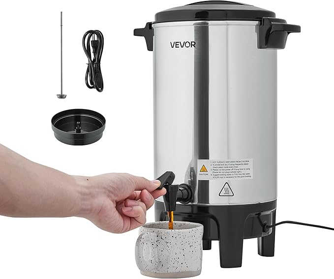 VEVOR Commercial Coffee Urn, 30 Cup 4.5 L Hot Beverage Dispenser with Dripless Faucet, Quick-Brewing Commercial Coffee Maker, Automatic Temperature Control, for Catering, Party, Church & Restaurant