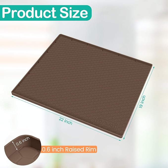 Waterproof Under Sink Mat 22" x 19", Silicone Cabinet Liner, Rubber Protector for Kitchen and Bathroom, Keeps Cabinets Clean, Dry, and Organized (Brown)