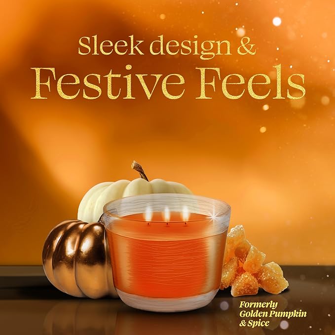 Glade 3-Wick Scented Candle Jar, Pumpkin & Ginger, Air Freshener Infused with Essential Oils, 6.8 Oz, 3 Count