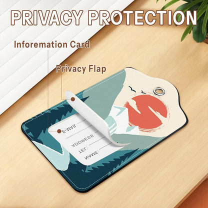 2 Pcs Mountain Sun Luggage Tags for Suitcases Men, Leather Luggage Tags for Men, Privacy Cover ID Label with Stainless Steel Loop & Address Card, Fun Travel Bag Tags Luggage Accessories for Suitcases