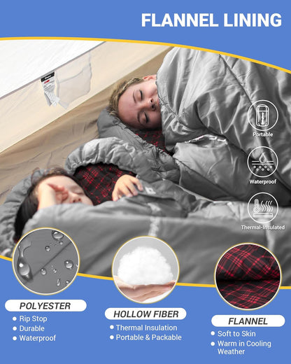 KingCamp Sleeping Bag for Adults, Cold Weather & Warm Extra Wide Big & Tall XL Portable Waterproof Flannel Sleeping Bags, Essentials Gear Accessories for Camping Backpacking Hiking Indoor & Outdoor