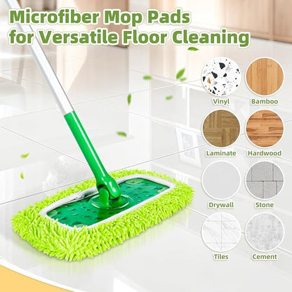 Reusable Microfiber Mop Pads Compatible with Sweeper Mop, Washable Wet Pads Refill & Highly Absorbent Dry Sweeping Cloths - Chenille Mop Pads for All Sealed Floors Cleaning (Mop is not Included)