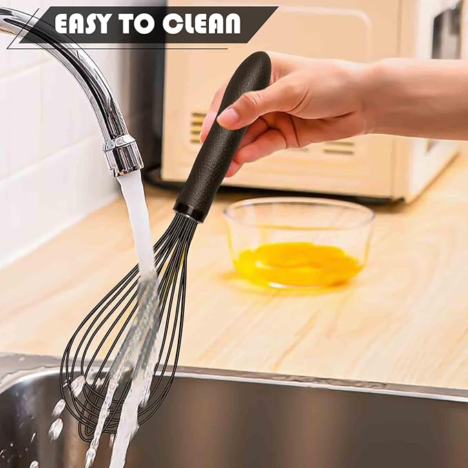 TEEVEA Silicone Whisk Stainless Steel Heat Resistant Non Scratch Kitchen Cooking Utensil for Blending Whisking Beating Frothing Stirring 11 Inch Black