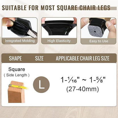 BUMACO Chair Leg Floor Protectors Square Chair Leg Protectors for Hardwood Floors 20Pcs Silicone Covers to Protect Floors Square (Black-L Fit 1-1/16" to 1-5/8")