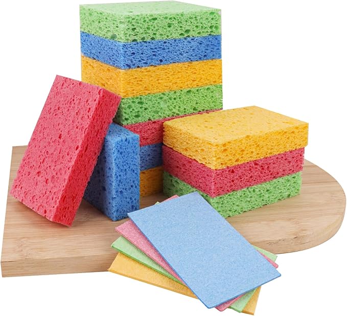 Kitchen Sponges, 12-Count Cellulose Sponges, Durable Dish Sponge for Cleaning, Cleaning Scrub Colored Sponge, Multiple Use for Dishes Washing, Compressed Packaging