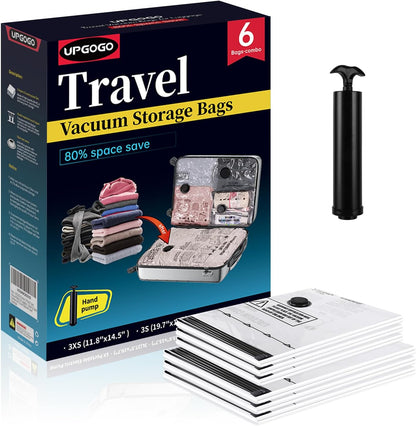 Travel Vacuum Bags for Luggage with Hand Pump,Vacuum Seal Bags for Clothing,Packing Cubes Compression,Cruise Ship and Travel Essentials(Combo 6 Pack)