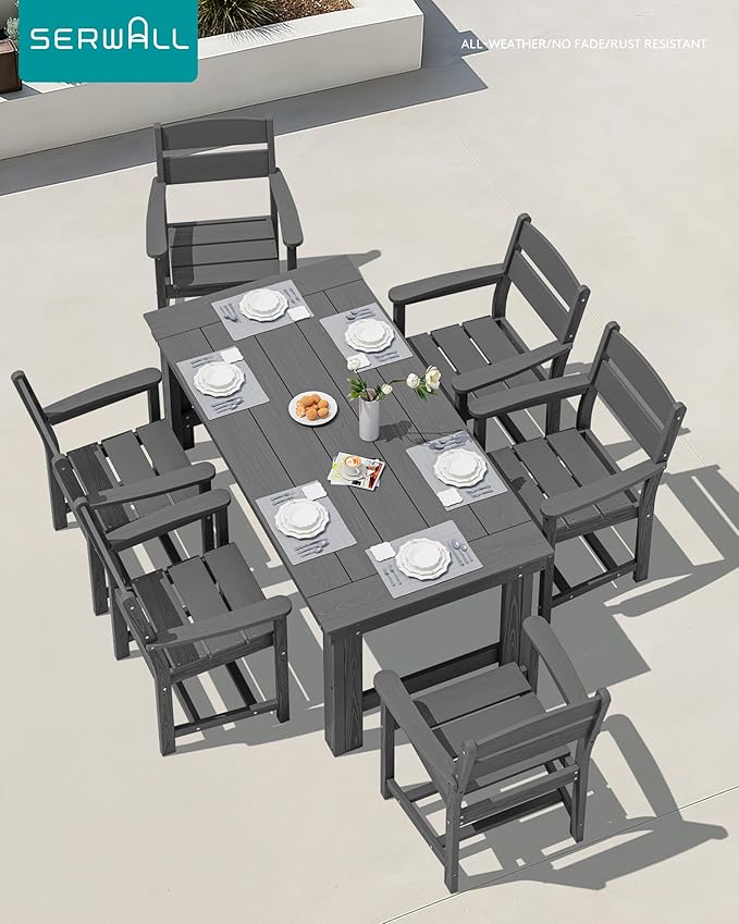 SERWALL Outdoor Dining Table Set, 67‘’ HDPE Patio Dining Set