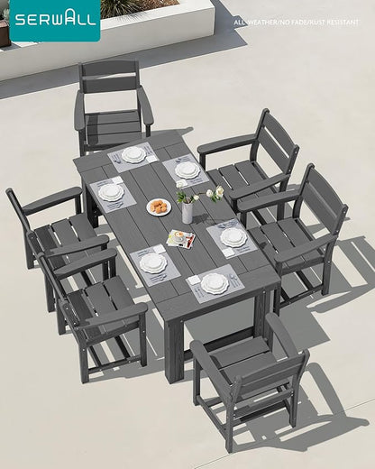 SERWALL Outdoor Dining Table Set, 67‘’ HDPE Patio Dining Set