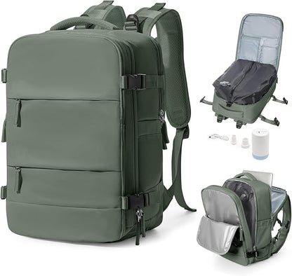 Vacuum Backpack Travel With Pump,Mochila De Viaje Compresion Al Vacio,Personal Item Travel Backpack With Vacuum System,Large Carry On Vacpack Backpacks For Women Men,Olive Green
