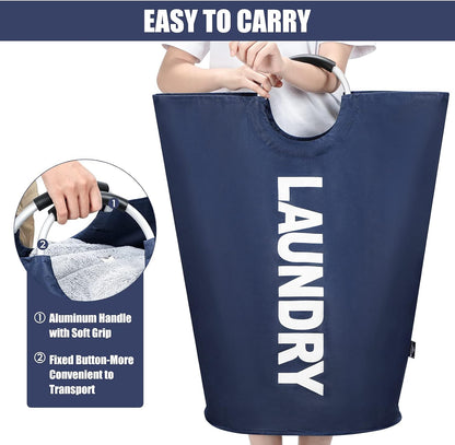DOKEHOM 125L X-Large Collapsible Washing Laundry Basket Bag (7 Colors) for Bedroom, Fabric (Dark Blue, XL)
