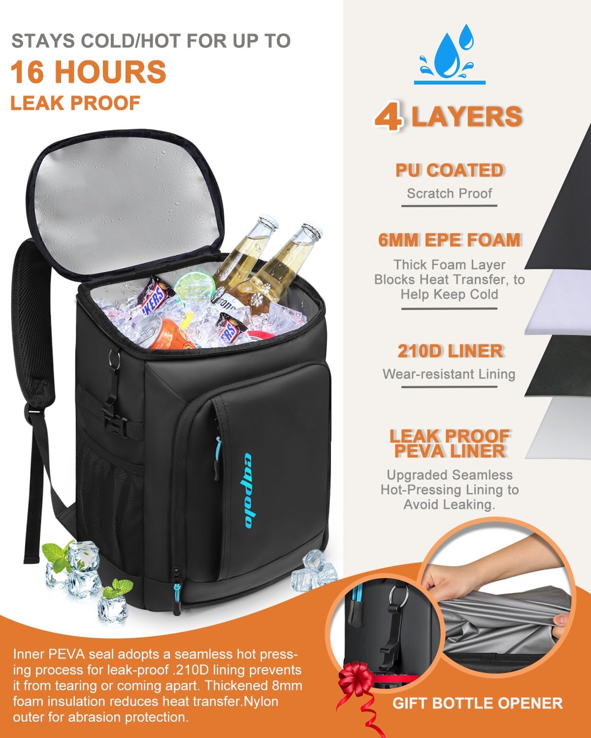 Capolo 36/45 Cans Cooler Backpack Insulated Waterproof for Women Men Lunch Backpack Coolers Leak Proof Soft Cooler Bags