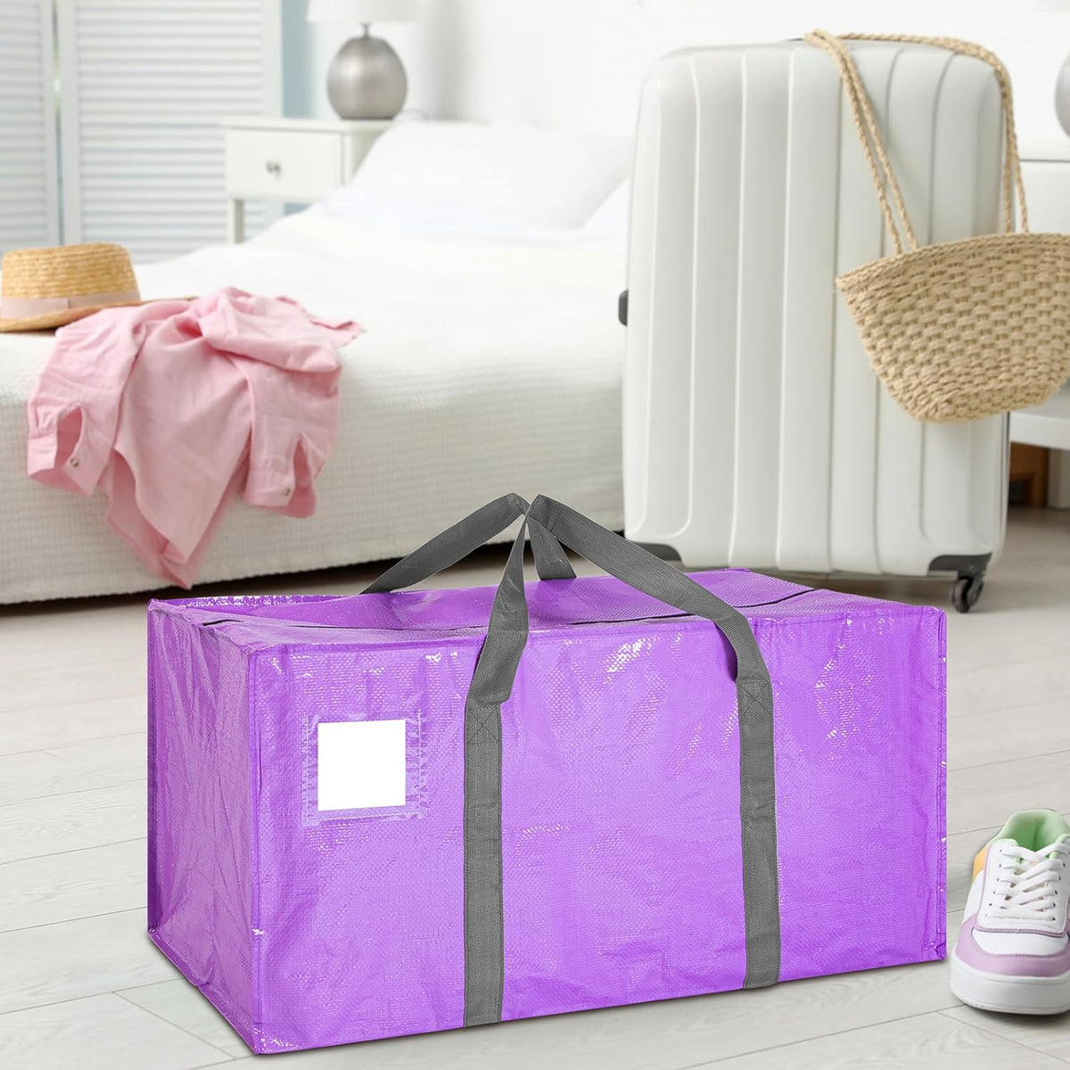 8 Pack Extra Large Moving Bags Heavy Duty Packing Bags with Extra Long Handles and Zippers Storage Totes for College Students Room Dorm Essentials Packing Supplies(Purple)