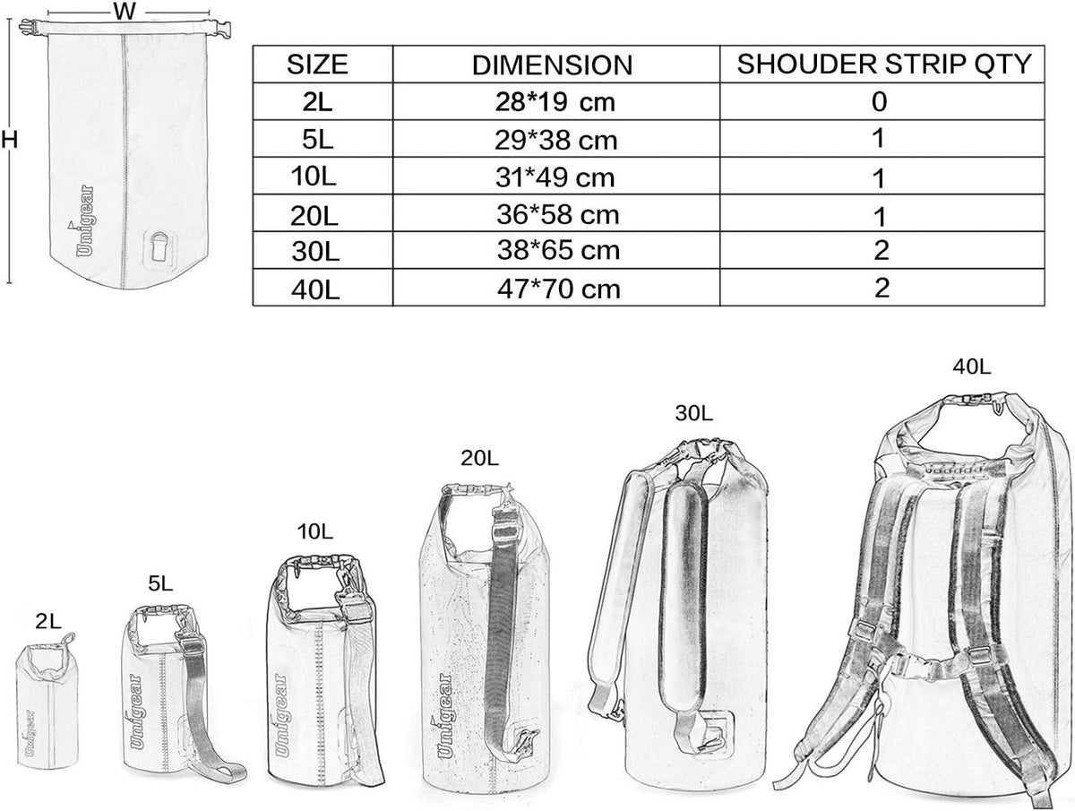 Unigear Dry Bag Waterproof, 2L/5L/10L/20L/30L/40L Floating and Lightweight Bags for Kayaking, Boating, Fishing, Swimming and Camping with Waterproof Phone Case