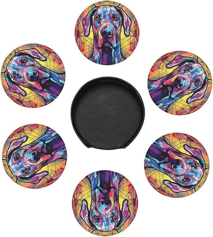 Great Dane Stained Dog Breed Glass Art Leather Drinks Coasters