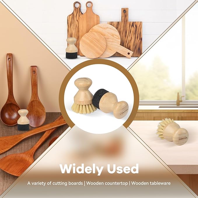 Cutting Board Oil Wax Applicator and Scrub Brush Set- Natural Bamboo with Sisal Fiber and Sponge for Food Grade Mineral Oil Board，Wooden Worktops,Utensil Care