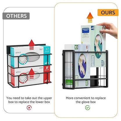 THYGIFTREE Magnetic Glove Holder for 2 Boxes, Wall Mount Metal Rubber Latex Disposable Gloves Tissue Dispenser for Toolbox Garage Workshop Kitchen Fridge