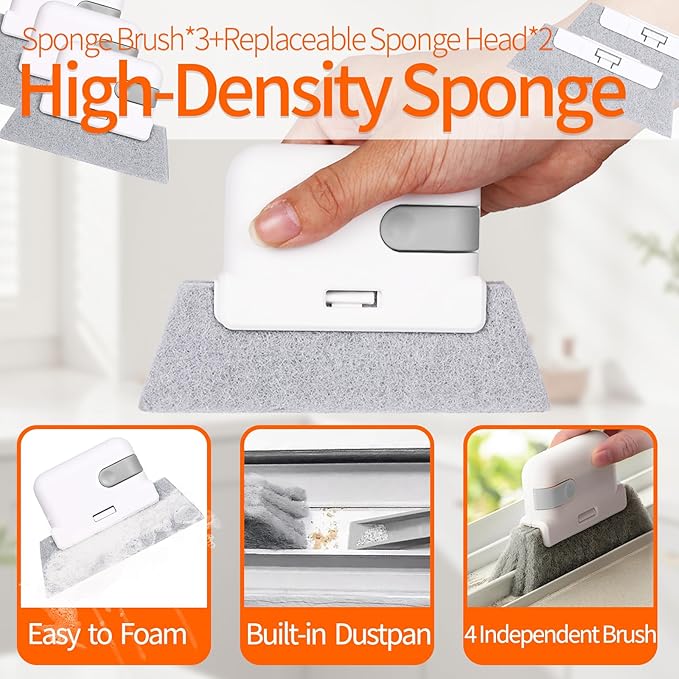 Window Sill Cleaner Tool - 11 Pcs Magic Door Window Track Cleaner Tools Set, Groove Crevice Cleaning Brush for Sliding Door, Shutter, Sill, Tile Lines, Car Vents, Keyboard