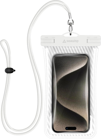Waterproof Phone Pouch [Floating Airbag Design] Universal IPX8 Cellphone Case Dry Bag with Lanyard for iPhone 16 15 14 13 Pro Max Galaxy S24 S23 Phones Up to 6.9'' for Beach Vacation, White