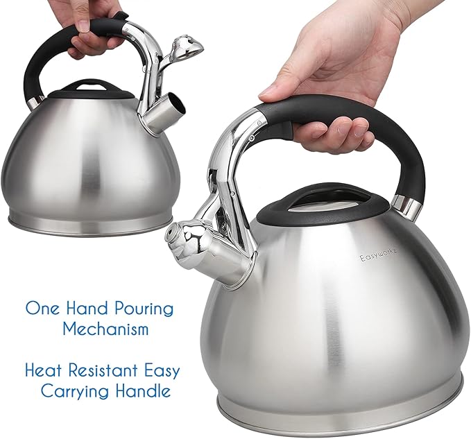 Easyworkz Whistling Stovetop Tea Kettle Food Grade Stainless Steel Hot Water Tea Pot With Loud Whistle, 2.4 Quart(2.3l)