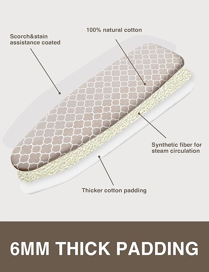 Extra Thick Ironing Board Cover and Pad, Resist Scorching and Staining, 15x54 Reflective Silicone Ironing Board Cover, Elastic Edges, 4 Fasteners, Protective Scorch Mesh Cloth